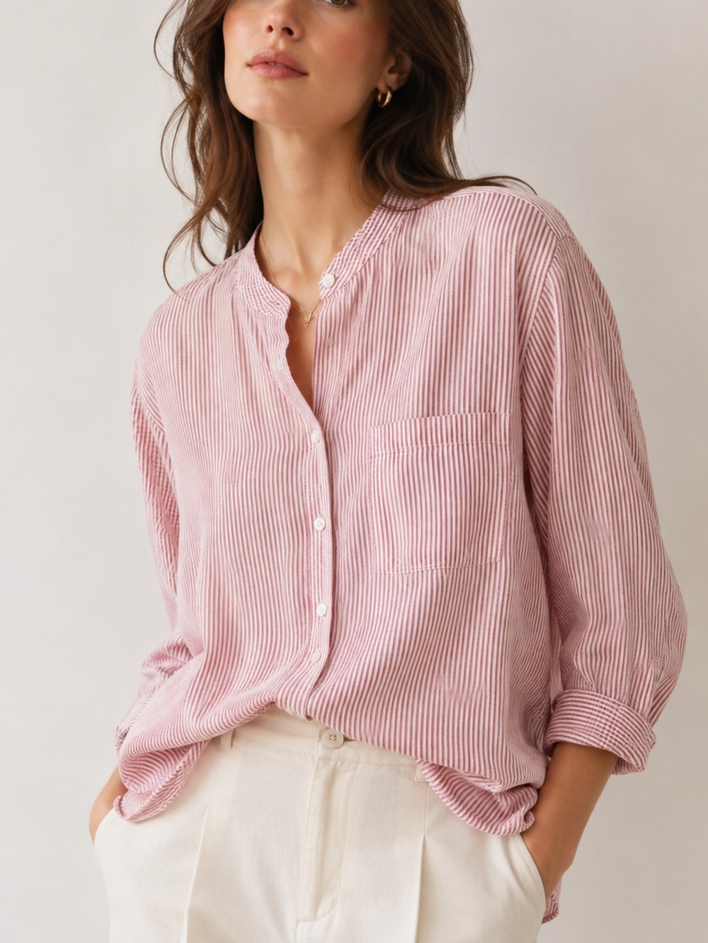 Vintage 100% Silk Kathie Lee Collection Pink Striped Button Down Shirt